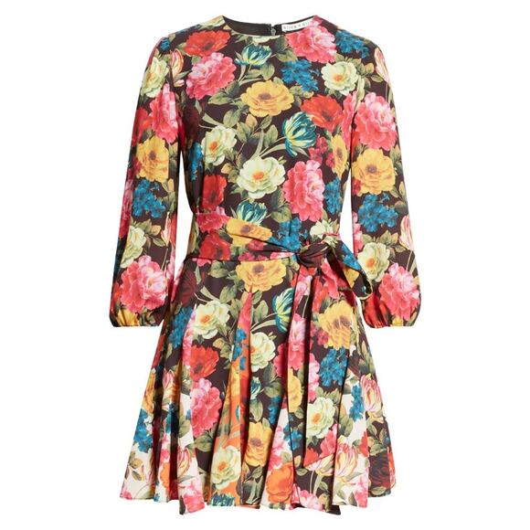 Alice + Olivia Mina Belted Floral Print Fit-and-Flare Mini Dress - 10 - Picture 1 of 4